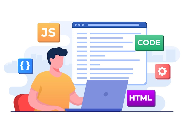 Vector web developer wiring code or program computer programming