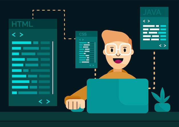 Веб-разработчик с иллюстрацией концепции компьютерного вектора