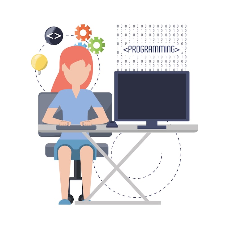 Vector 컴퓨터 프로그래밍 코딩 작업을하는 웹 개발자