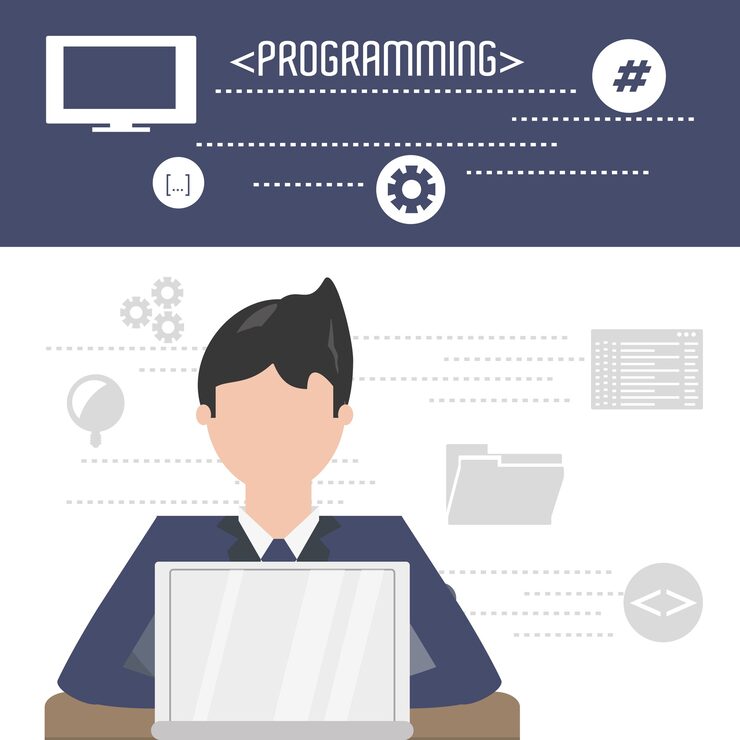 Вектор веб-разработчик, работающий по кодированию компьютерного программирования