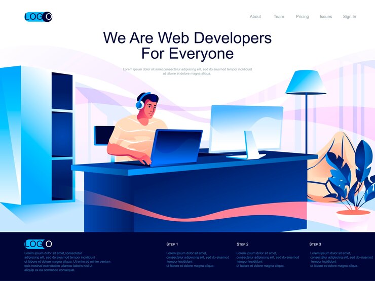 Vector web developers isometric landing page with flat characters situation