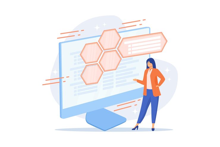 Vector web development and coding. it, website optimization, computer software testing. programmer