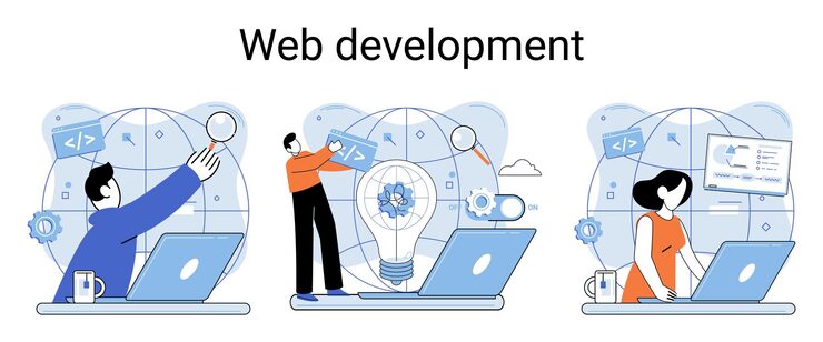 Vector web development coding and programming creation digital software mobile desktop platforms
