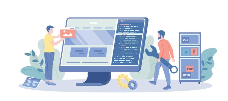 Vector web development coding programming responsive layout internet site or app of devices project engine