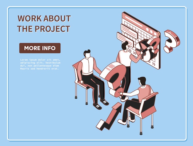Web development concept business team working together flat isometric vector illustration
