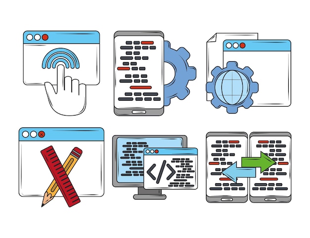 Web development digital software app setting seo coding language icons  illustration