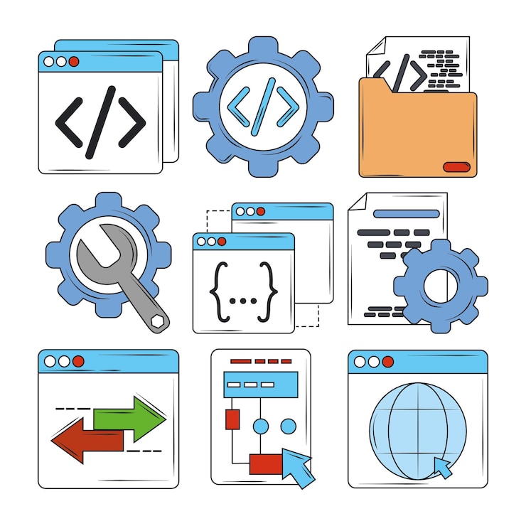 Vector web development digital software search engine optimization icons  illustration