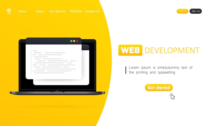 Vector web development illustration. working on laptop. flat design concepts for analysis, coding, programming, programmer and developer. vector on isolated background. eps 10
