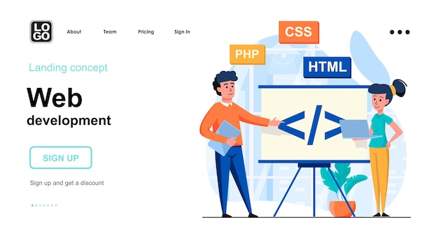 Vector web development landing page template flat design