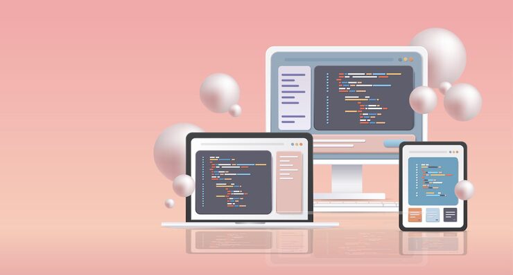 Vector web development programmer engineering coding website programming software apps for different devices cross platform concept horizontal 