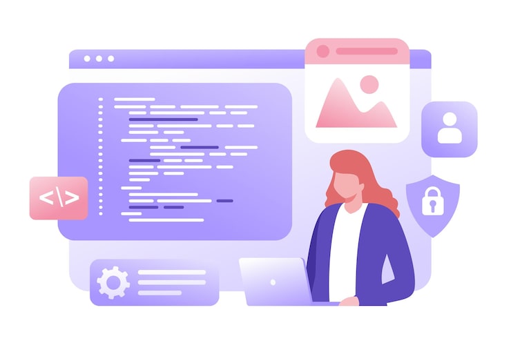 Вектор языки программирования веб-разработки css html it ui программист мультфильмный персонаж разработка веб-сайта кодирование плоский вектор иллюстрация баннер для веб-сайта