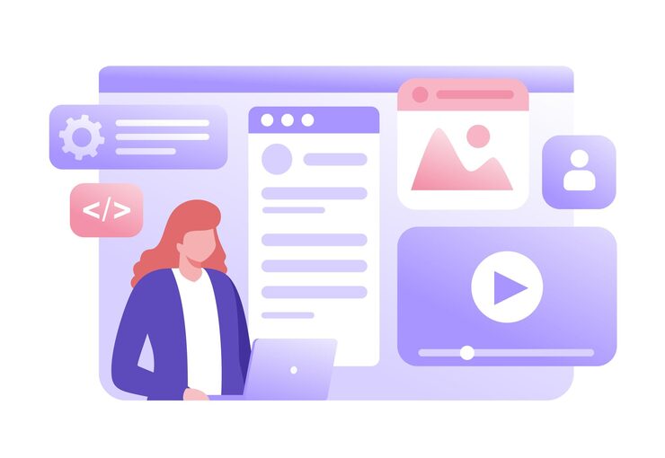 Vector 網站開發程式語言 css html it ui程序員卡通角色開發網站編碼平面向量插圖標誌為網站