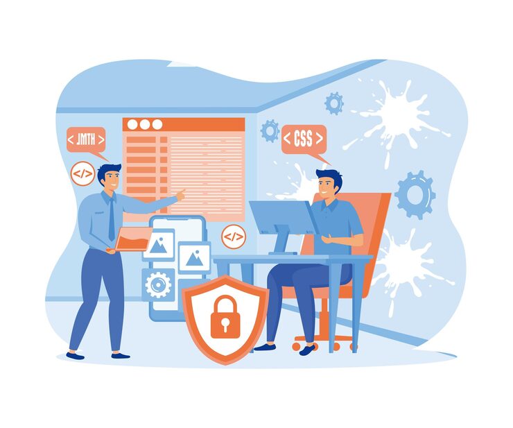 Vector web development programming languages programmer developing website coding flat vector modern illustration