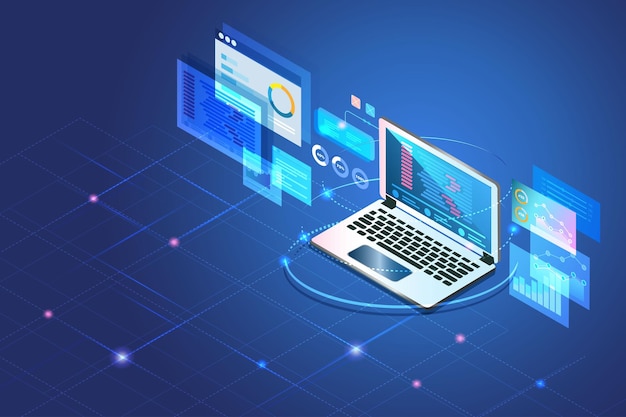 ベクトル ラップトップコンピュータデバイスのアプリケーションでのweb開発ソフトウェアのコーディングとプログラミング