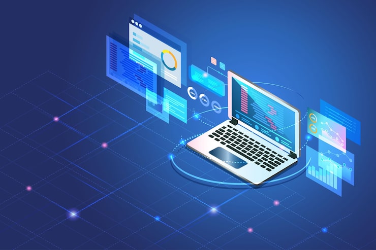 Vector 랩톱 컴퓨터 장치의 응용 프로그램에 대한 웹 개발 소프트웨어 코딩 및 프로그래밍