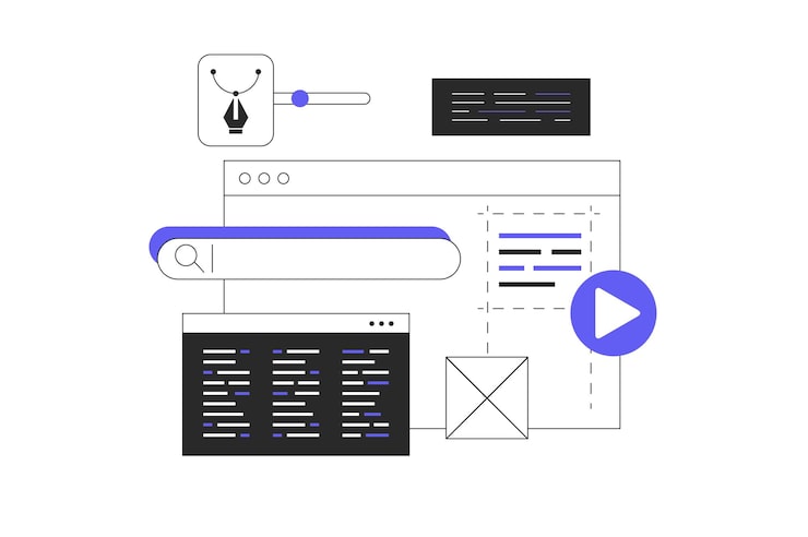 Vector web development web design developer brainstorming ui and ux designs for webpage user interface