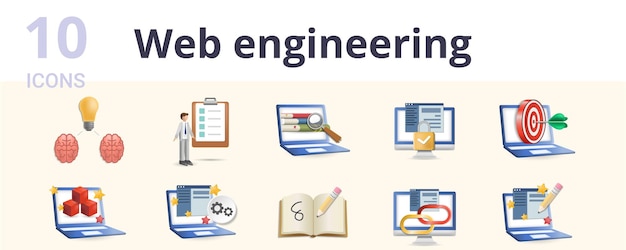 웹 엔지니어링 설정 크리에이 티브 아이콘 브레인스토밍 아이디어 클라이언트