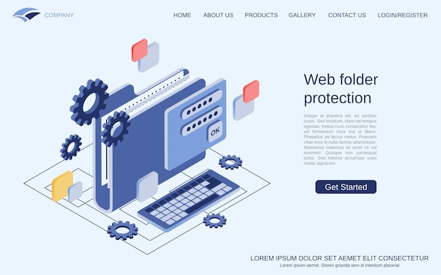 Web folder protection information security flat 3d isometric vector concept illustration