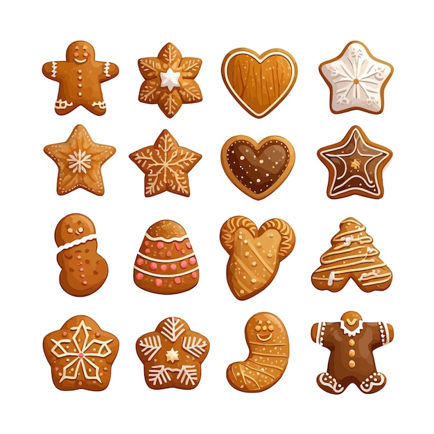 벡터 웹 gingerbreads 크리스마스 쿠키 배경에 격리 설정 만화 플랫 벡터 일러스트 레이 션