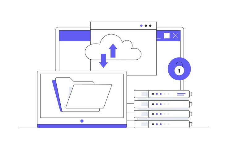 Вектор концепция веб-хостинга онлайн-сервер баз данных веб-центр данных облачная вычислительная технология компьютер