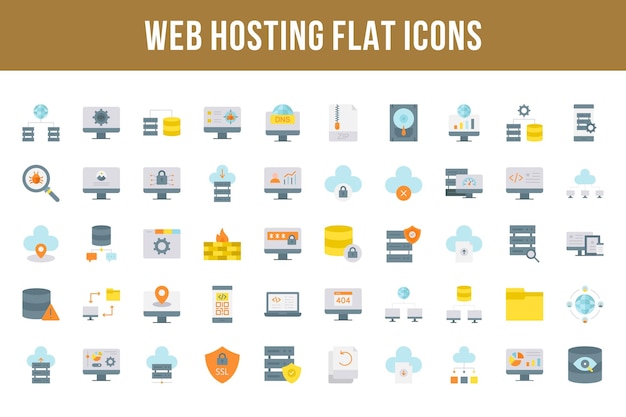 Web Hosting Flat Multicolor Icons