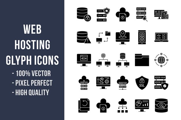 Web hosting glyph icons