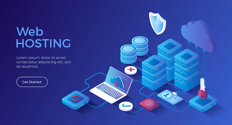 Vector web hosting loud computing storage database network connection hosting servers computer cloud