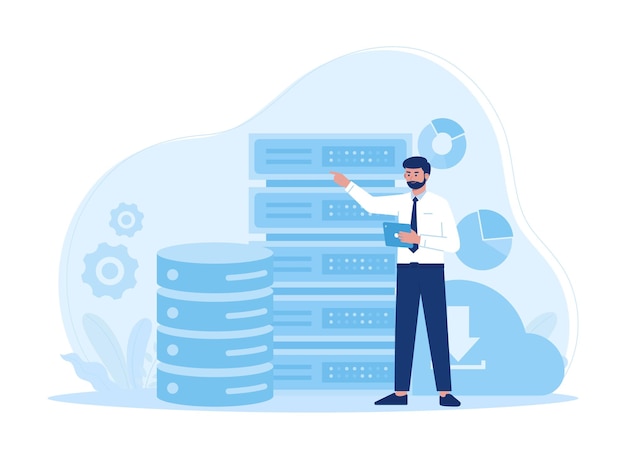 Web hosting online database storage technology data cloud storage network trending concept flat illustration