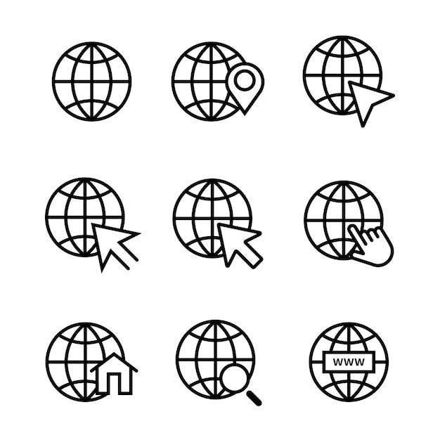 Web icon set en Web klik zoeklocatie gaan web icon set collectie