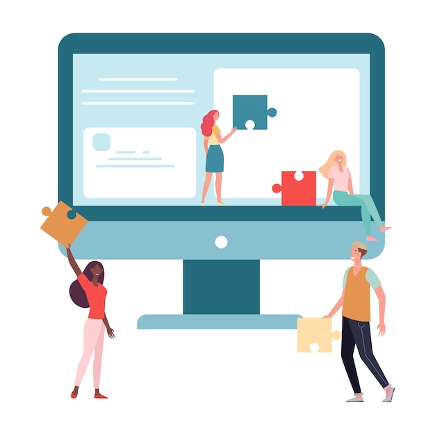 Web Ideas and projects. Teamwork . Flat illustration.