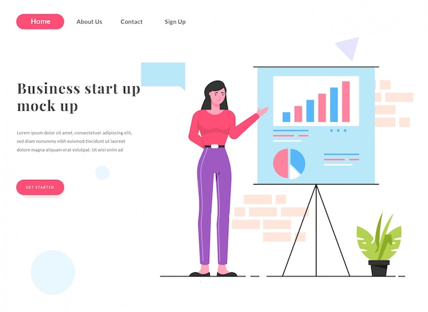 Vector web landing page woman presentation