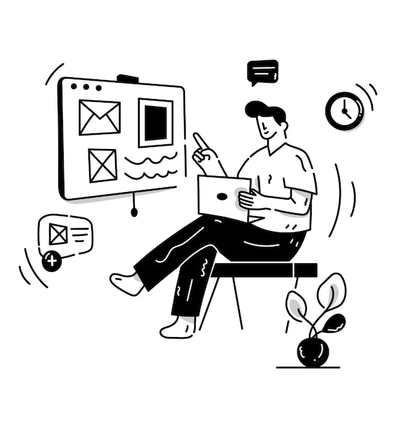 web layout hand drawn illustration is in editable style