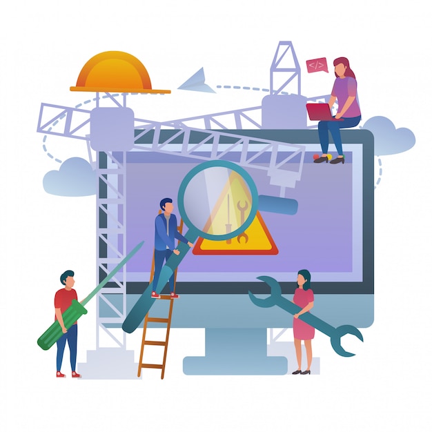 Web maintenance on construction illustration