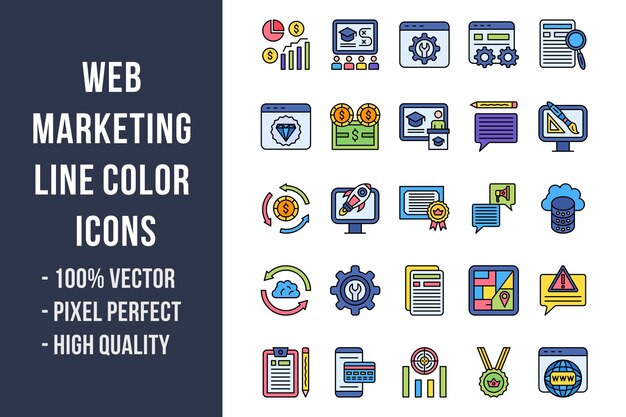 Icone di colore della linea di web marketing