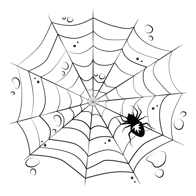 Web met een spin op een witte geïsoleerde achtergrond. Halloween-ontwerpelementen. Griezelig, eng. Vector.