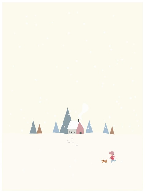 Vector web minimal vector illustration of village in wintermerry xmas