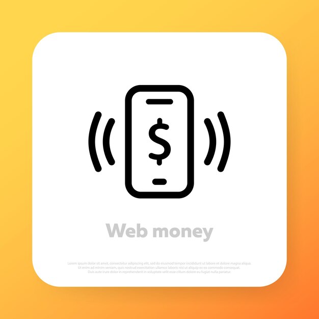 Значок веб-денег. Значок NFC. Бесконтактная оплата. Значок векторной линии для бизнеса и рекламы