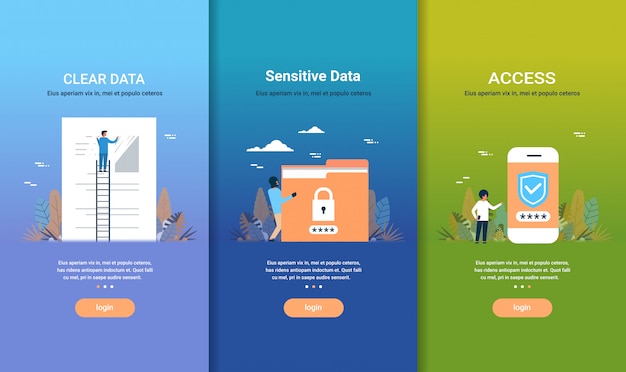 Web ontwerpsjabloon set duidelijke gegevens gevoelige gegevens toegang concepten verschillende zakelijke verzameling