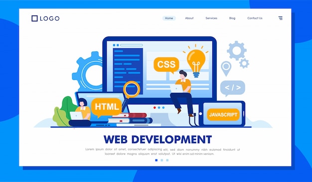 Web ontwikkeling karakter bestemmingspagina illustratie