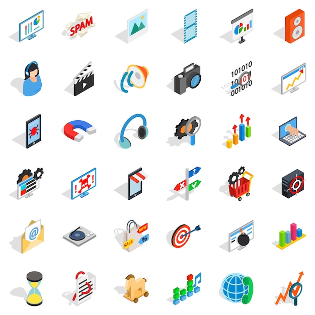 Web operation icons set, isometric style