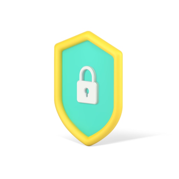 Web padlock on shield 3d icon Safe and protection of users personal data