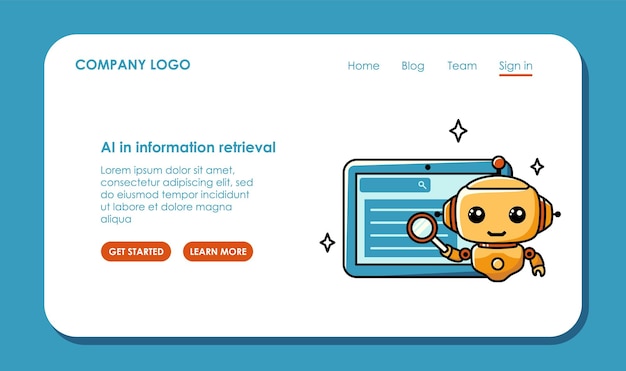 Web page design about using AI for information retrieval Chat bot assistant for online applications Simple vector lending concept