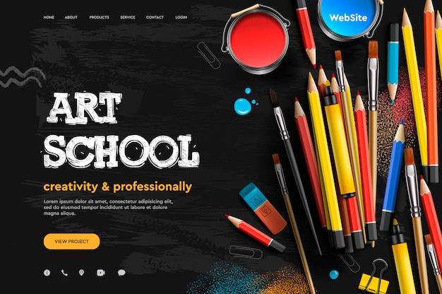 Vettore modello di progettazione di pagine web per art school, studio, corso, classe, educazione. concetto dell'illustrazione di progettazione moderna per lo sviluppo del sito web mobile e del sito web.