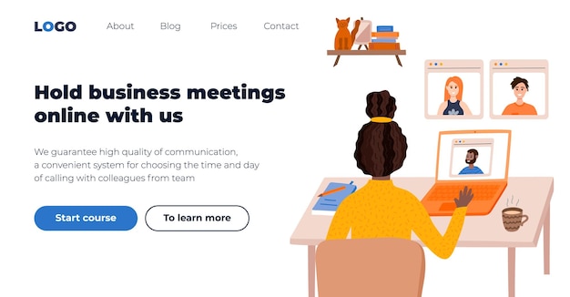 Web page design template for online meeting conference Teamwork concept about distance work Modern business design of online call between people during quarantine Corporate business technology