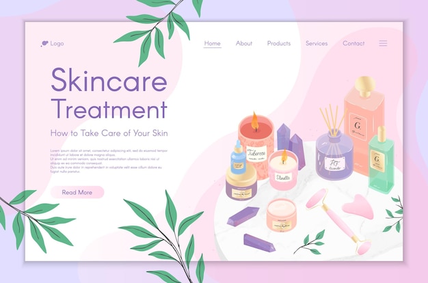 Web page design template for skin care treatmentbeauty routine tutorialspawellnessnatural productscosmeticsself care