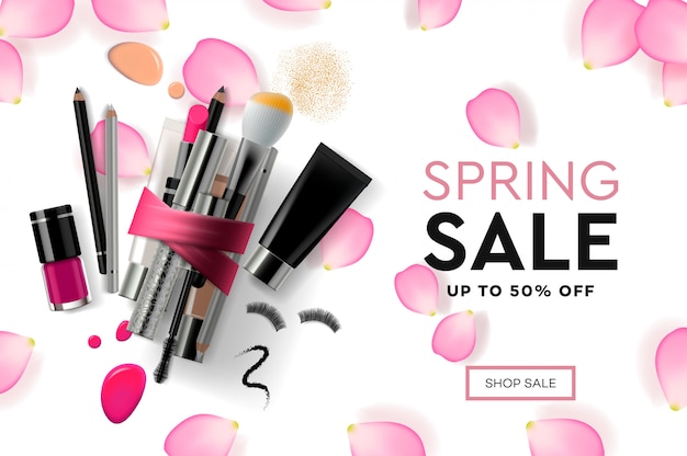 Vector web page design template for spring sale cosmetics, makeup course, natural products, body care. modern design illustration concept for website and mobile website development.