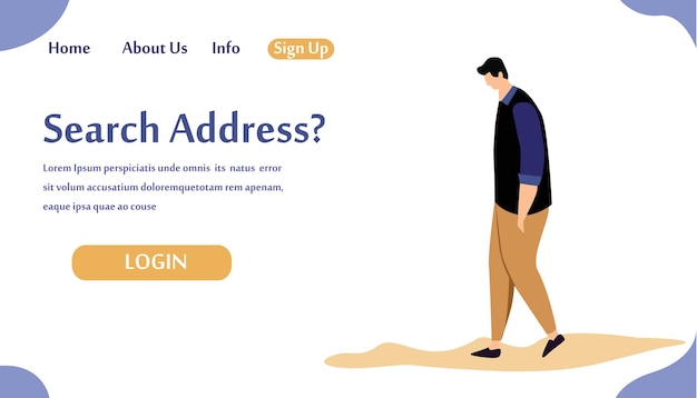 検索アドレスのwebページデザインテンプレート。ウェブサイトとモバイルウェブサイトの開発のための現代のベクトルイラストの概念