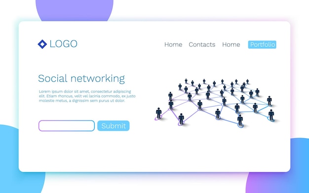 ウェブページ。ソーシャルメディアまたはネットワークの概念。ランディングページのコンセプト。