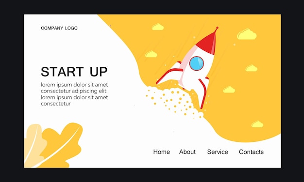 Vector web page for startup rocket flies to the sky