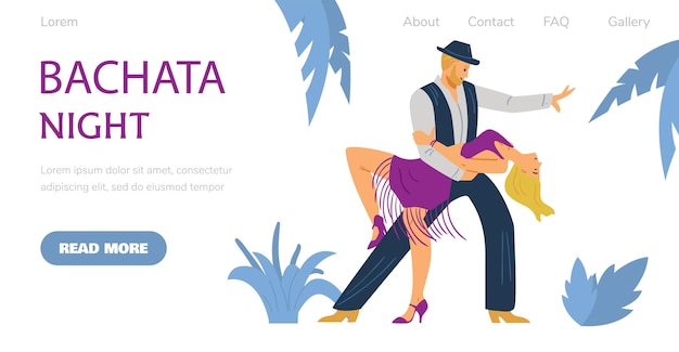 Web page template for bachata night in dance club flat vector illustration